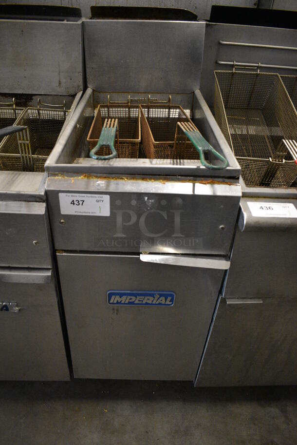 NICE! Imperial Stainless Steel Commercial Gas Powered Deep Fat Fryer w/ 2 Metal Fry Baskets. 15.5x31x47