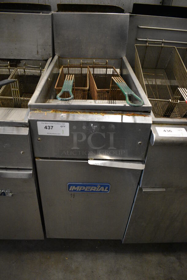 NICE! Imperial Stainless Steel Commercial Gas Powered Deep Fat Fryer w/ 2 Metal Fry Baskets. 15.5x31x47 - Image 1 of 6