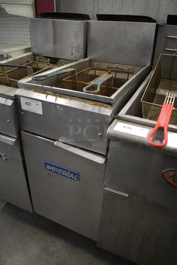 NICE! Imperial Stainless Steel Commercial Gas Powered Deep Fat Fryer w/ 2 Metal Fry Baskets. 15.5x31x47 - Image 3 of 6