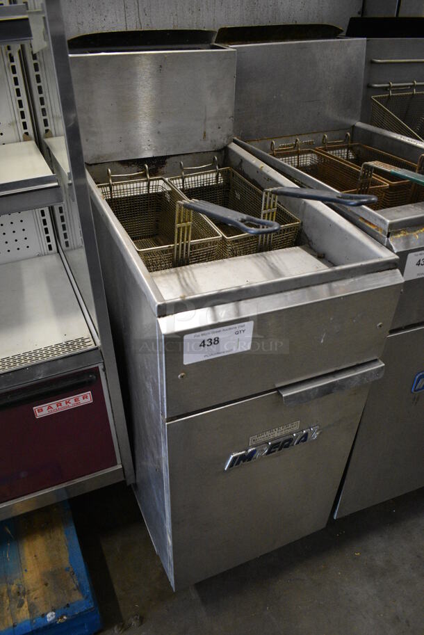 NICE! Imperial Model FG40 Stainless Steel Commercial Gas Powered Deep Fat Fryer w/ 2 Metal Fry Baskets. 105,000 BTU. 15.5x31x47 - Image 2 of 8