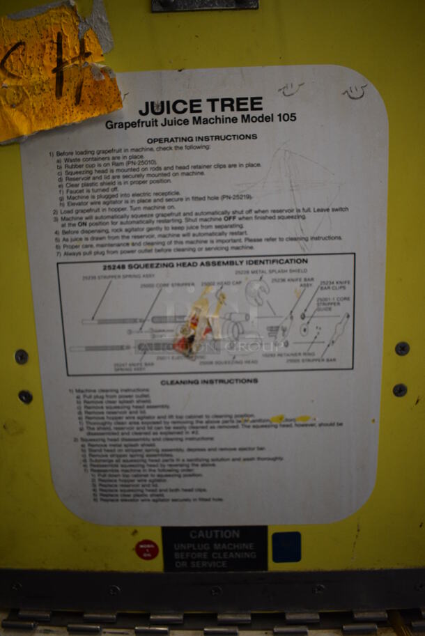 WOW! Juice Tree Model 105-G Metal Commercial Floor Style Citrus Juicer on Commercial Casters. 115 Volts, 1 Phase. 18x46x67. Tested and Does Not Power On - Image 9 of 10