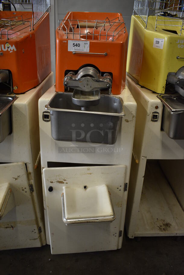 WOW! Juice Tree Model 106 Metal Commercial Floor Style Citrus Juicer on Commercial Casters. 115 Volts, 1 Phase. 18x48x60. Tested and Does Not Power On - Image 1 of 10