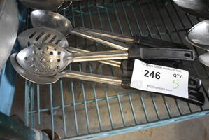 5 Stainless Steel Straining Serving Spoons w/ Black Handle. 14". 5 Times Your Bid!