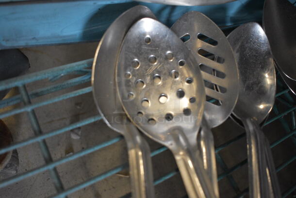 5 Stainless Steel Straining Serving Spoons w/ Black Handle. 14". 5 Times Your Bid! - Image 2 of 2