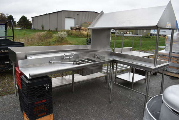 Stainless Steel Commercial Dirty Side Right Side Dishwasher Table w/ Spray Nozzle and Handles. 90x61x78. Bay 18x18x7