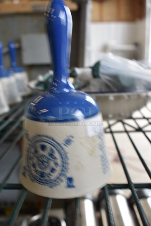 8 White and Blue Ceramic Bells. 3x3x5.5. 8 Times Your Bid! - Image 3 of 5