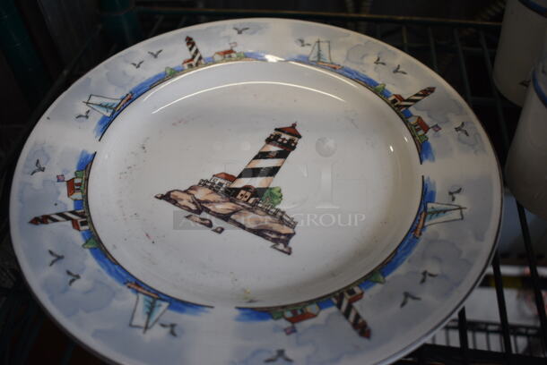 3 Various White Ceramic Dishes w/ Lighthouse Design; 2 Bowls and 1 Plate. Includes 9x9x3. 3 Times Your Bid! - Image 3 of 4