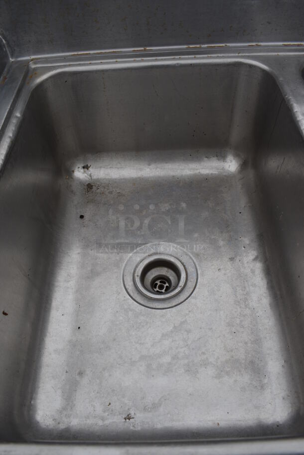 Stainless Steel Commercial 3 Bay Sink w/ Right Side Drainboard and Handles. 99x34x40. Bays 20x28x12, 30x30x12. Drainboard 18x31x2 - Image 6 of 7