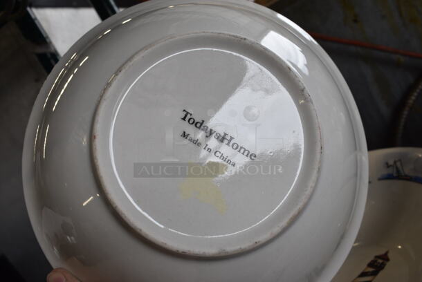 3 Various White Ceramic Dishes w/ Lighthouse Design; 2 Bowls and 1 Plate. Includes 9x9x3. 3 Times Your Bid! - Image 4 of 4