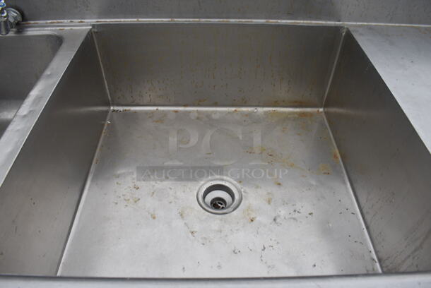 Stainless Steel Commercial 3 Bay Sink w/ Right Side Drainboard and Handles. 99x34x40. Bays 20x28x12, 30x30x12. Drainboard 18x31x2 - Image 7 of 7