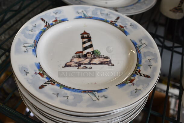 7 White Ceramic Plates w/ Lighthouse Design. 7x7x1. 7 Times Your Bid! - Image 2 of 4