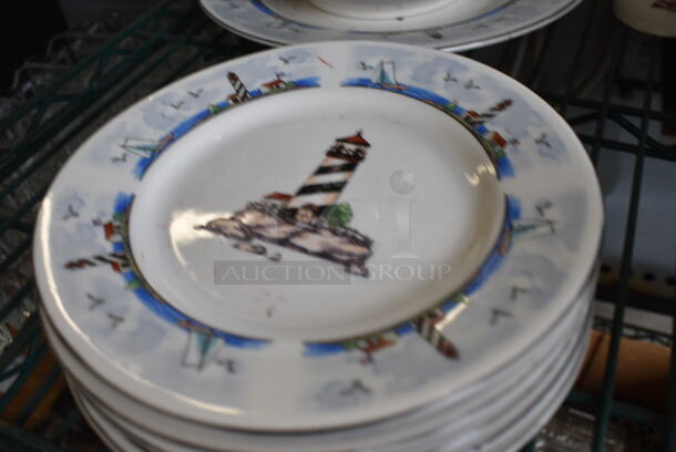 7 White Ceramic Plates w/ Lighthouse Design. 7x7x1. 7 Times Your Bid! - Image 4 of 4
