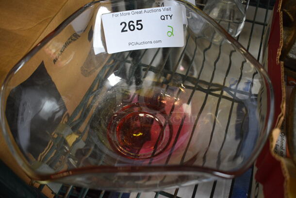2 Clear and Red Glass Bowls. Includes 9.5x9.5x5. 2 Times Your Bid! - Image 2 of 4
