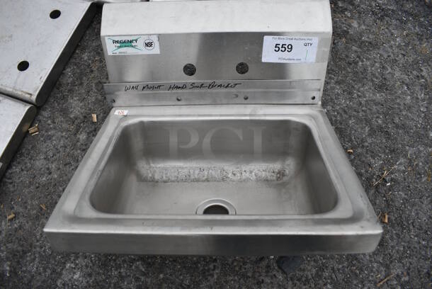 Stainless Steel Single Bay Wall Mount Sink w/ Wall Mount Bracket. 17x15.5x16