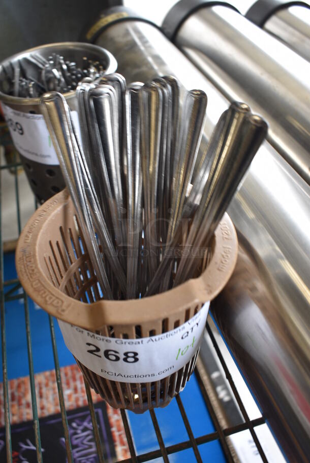 ALL ONE MONEY! Lot of Soda Spoons in Brown Poly Silverware Holder!  - Image 2 of 3