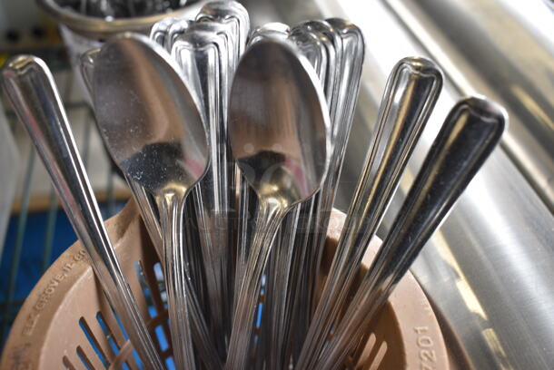 ALL ONE MONEY! Lot of Soda Spoons in Brown Poly Silverware Holder!  - Image 3 of 3
