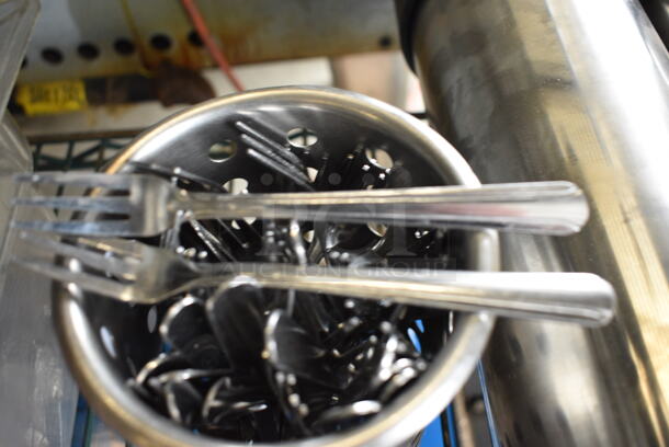 ALL ONE MONEY! Lot of Metal Oyster Forks in Metal Silverware Bin! 5.5" - Image 2 of 3