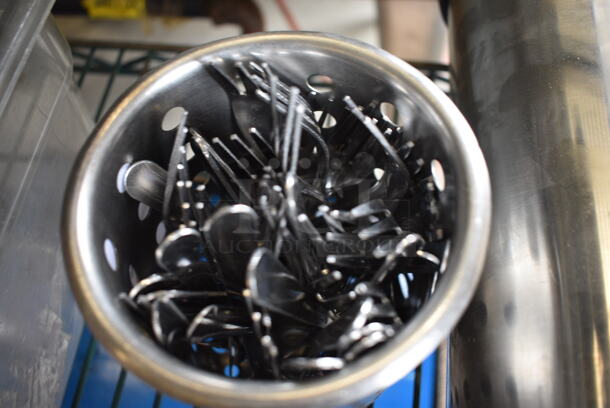 ALL ONE MONEY! Lot of Metal Oyster Forks in Metal Silverware Bin! 5.5" - Image 3 of 3