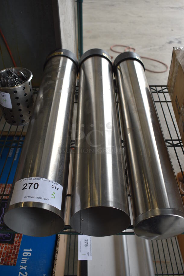 3 San Jamar Metal Dispenser Chutes. 4.5x4.5x24, 4x4x24. 3 Times Your Bid!