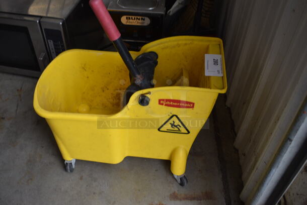 Rubbermaid Yellow Poly Mop Bucket w/ Wringing Attachment on Casters. 13x22x27 - Image 3 of 3