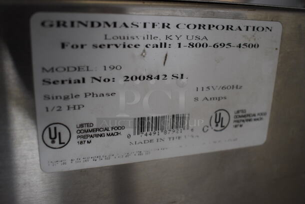 NICE! Grindmaster Model 190 Stainless Steel Commercial Countertop Coffee Bean Grinder. 115 Volts, 1 Phase. 8.5x14x21. Tested and Working! - Image 5 of 6