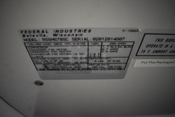 GREAT! Federal Industries Model RSSM678SC Metal Commercial Floor Style Grab N Go Open Merchandiser. 120/208-240 Volts, 1 Phase. 71x35x78 - Image 7 of 7