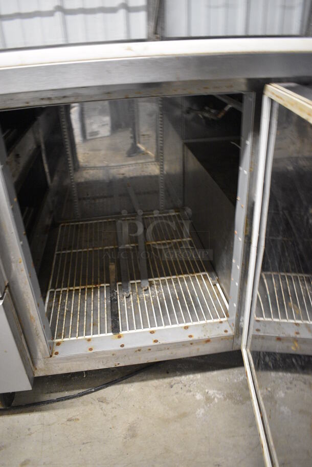 NICE! CustomCool Stainless Steel Commercial Prep Table w/ 3 Doors, 2 Drawers and Sneeze Guard on Commercial Casters. 96x34x52. Tested and Powers On But Does Not Get Cold - Image 7 of 10