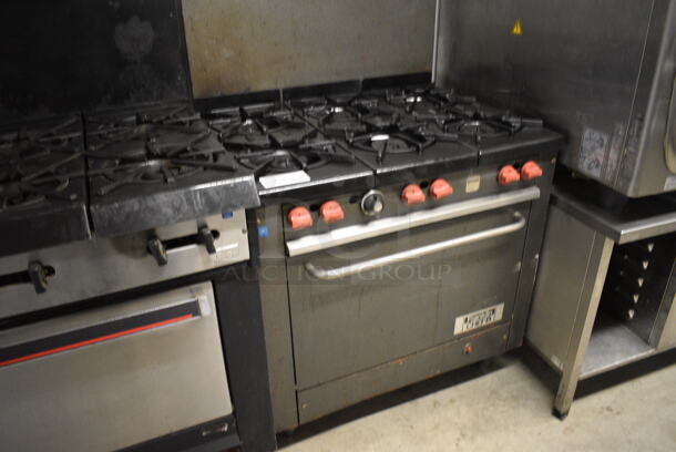 NICE! Franklin Chef Model GF1CO Metal Commercial Gas Powered 6 Burner Range w/ Lower Oven and Backsplash. 34x31x51 - Image 2 of 7