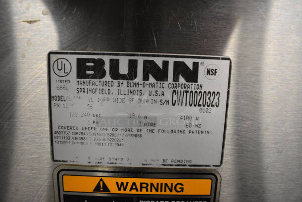 NICE! Bunn Stainless Steel Commercial 2 Burner Coffee Machine w/ Metal Brew Basket and Metal Coffee Pot. 120/240 Volts, 1 Phase. 8x18x23 - Image 6 of 7