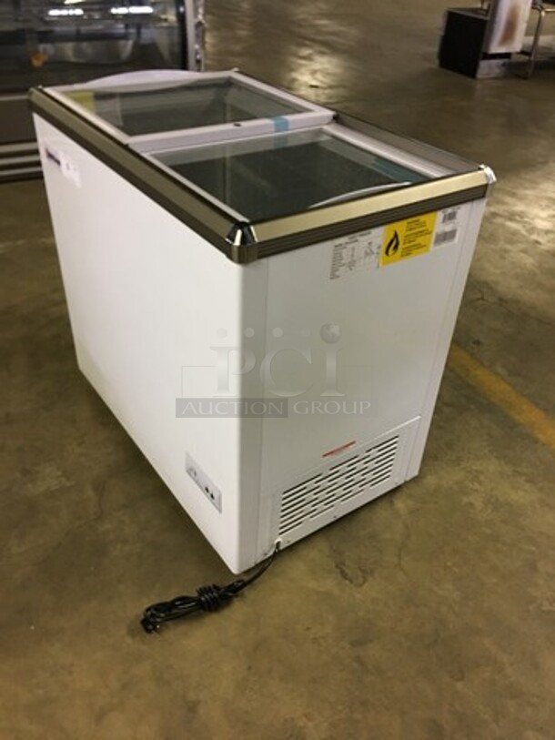SWEET! LATE MODEL Omcan Commercial Chest Freezer Merchandiser! With 2 Sliding Top Doors! Model FRCN0200! 110V! Working When Removed!  - Image 2 of 8