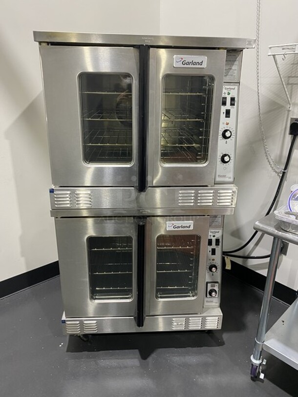 GREAT! LATE MODEL Garland Commercial Electric Powered Double Deck Convection Oven! With View Through Doors! All Stainless Steel! Model MCOES10S Serial 1505230001006! 208V 3Phase! On Casters! 2 X Your Bid! Makes One Unit! Working When Removed! Please Call Or Text 646-245-6779 For Video!