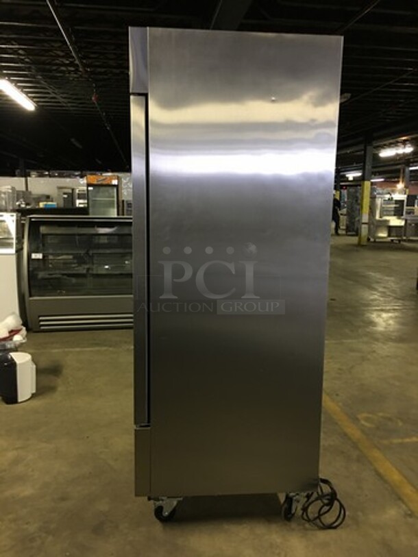 GREAT! LATE MODEL Arctic Air Commercial Single Door Reach In Refrigerator! With Poly Coated Racks! All Stainless Steel! Model AR23E Serial H8025350! 115V! On Commercial Casters! Working When Removed!  - Image 2 of 10