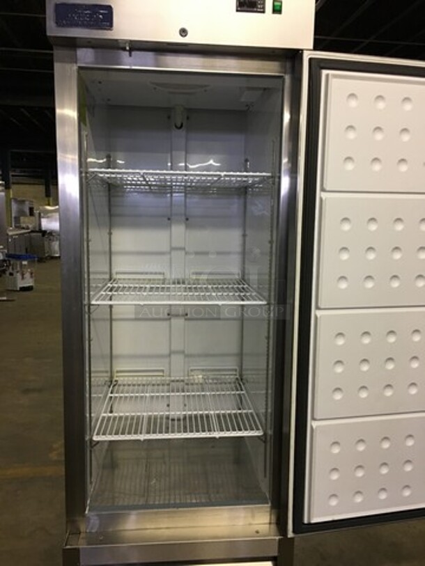 GREAT! LATE MODEL Arctic Air Commercial Single Door Reach In Refrigerator! With Poly Coated Racks! All Stainless Steel! Model AR23E Serial H8025350! 115V! On Commercial Casters! Working When Removed!  - Image 5 of 10