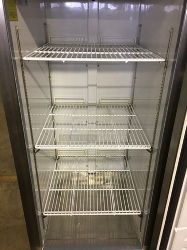 GREAT! LATE MODEL Arctic Air Commercial Single Door Reach In Refrigerator! With Poly Coated Racks! All Stainless Steel! Model AR23E Serial H8025350! 115V! On Commercial Casters! Working When Removed!  - Image 6 of 10