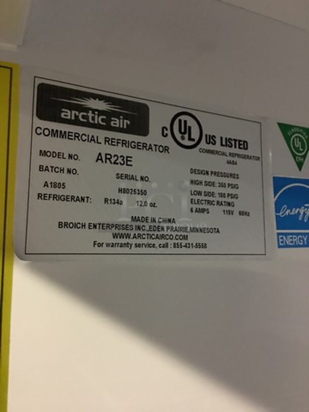 GREAT! LATE MODEL Arctic Air Commercial Single Door Reach In Refrigerator! With Poly Coated Racks! All Stainless Steel! Model AR23E Serial H8025350! 115V! On Commercial Casters! Working When Removed!  - Image 8 of 10