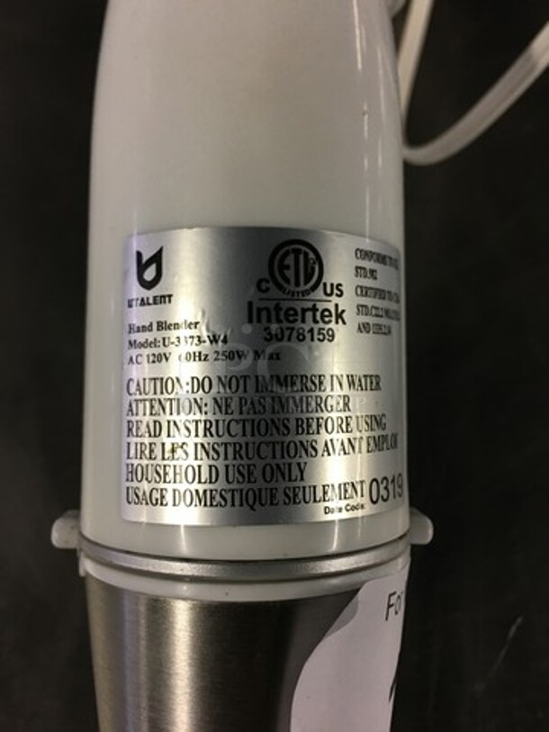 UT Alent Immersion Blender! Model U3373W4! 120V! - Image 4 of 5