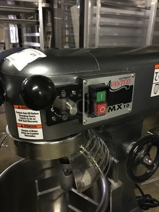 FAB! LATE MODEL 2019! Avantco Commercial Countertop 10 Quart Planetary Mixer! With Stainless Steel Bow & Bowl Guard! With Whip Attachment! Model MX10 Serial 28042919MX10! 120V! Working When Removed! - Image 6 of 9