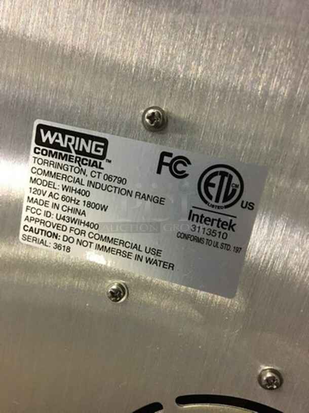 GREAT! LATE MODEL Waring Commercial Countertop Induction Range! All Stainless Steel! Model WIH400 Serial 3618! 120V! Working When Removed! - Image 7 of 8