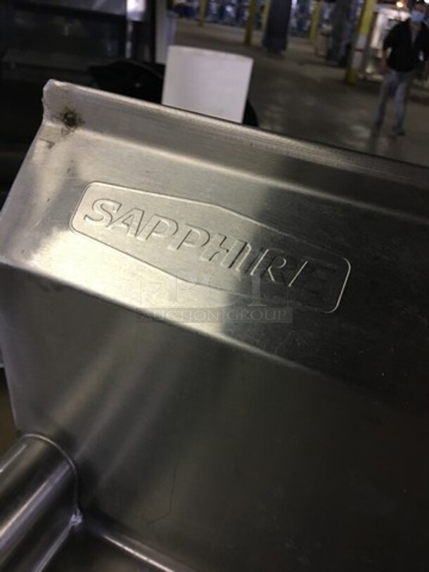 GREAT! Sapphire Commercial 3 Compartment Sink! With Left Side Draining Board! With Backsplash! With Faucet & Jet Spray Hose! All Stainless Steel! On Legs! - Image 9 of 9