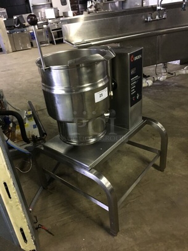 GREAT! LATE MODEL Groen Commercial Electric Powered Tilting Kettle! With Table Base! All Stainless Steel! Model TDB20 Serial 80402! 208V 3Phase! On Legs! Working When Removed! - Image 2 of 11
