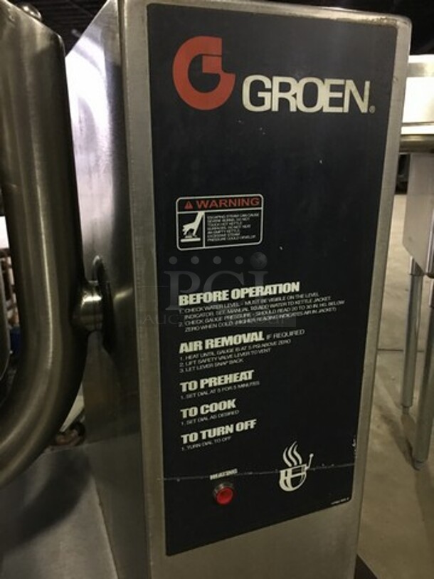 GREAT! LATE MODEL Groen Commercial Electric Powered Tilting Kettle! With Table Base! All Stainless Steel! Model TDB20 Serial 80402! 208V 3Phase! On Legs! Working When Removed! - Image 7 of 11