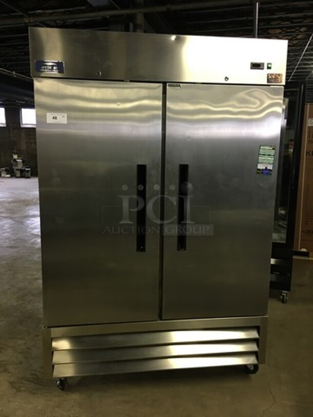 NICE! LATE MODEL Artic Air Commercial 2 Door Reach In Freezer! With Poly Coated Racks! All Stainless Steel! Model AF49 Serial 6180955! 115V! On Commercial Casters! Working When Removed! - Image 1 of 10
