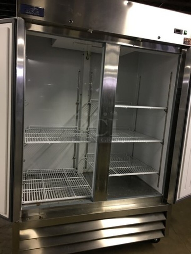 NICE! LATE MODEL Artic Air Commercial 2 Door Reach In Freezer! With Poly Coated Racks! All Stainless Steel! Model AF49 Serial 6180955! 115V! On Commercial Casters! Working When Removed! - Image 5 of 10