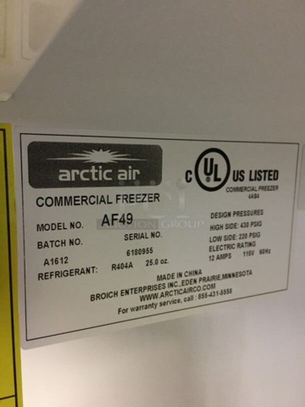 NICE! LATE MODEL Artic Air Commercial 2 Door Reach In Freezer! With Poly Coated Racks! All Stainless Steel! Model AF49 Serial 6180955! 115V! On Commercial Casters! Working When Removed! - Image 8 of 10