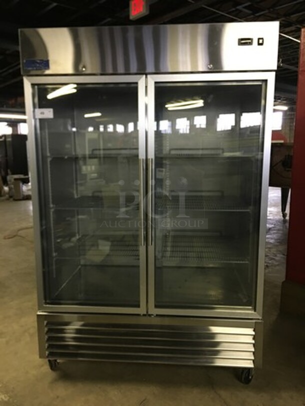 FANTASTIC! LATE MODEL Artic Air Commercial 2 Door Reach In Refrigerator Merchandiser! With Racks! All Stainless Steel! Model AGR49 Serial S829067! 115V! On Casters! Working When Removed!