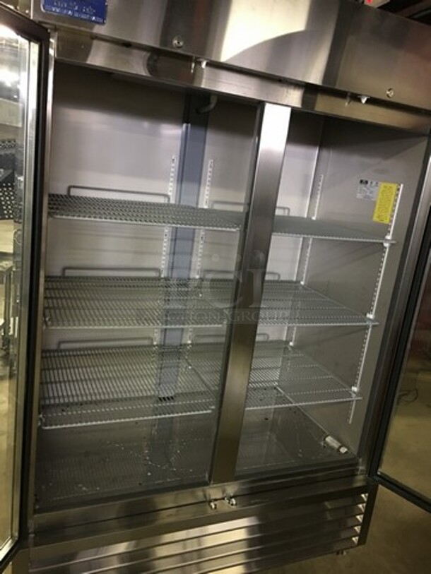 FANTASTIC! LATE MODEL Artic Air Commercial 2 Door Reach In Refrigerator Merchandiser! With Racks! All Stainless Steel! Model AGR49 Serial S829067! 115V! On Casters! Working When Removed! - Image 5 of 10