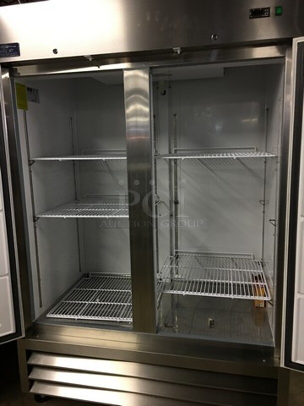 FAB! LATE MODEL Artic Air Commercial 2 Door Reach In Refrigerator! With Poly Coated Racks! All Stainless Steel! Model AR49EZ Serial H8106763! 115V! On Casters! Working When Removed! - Image 5 of 10