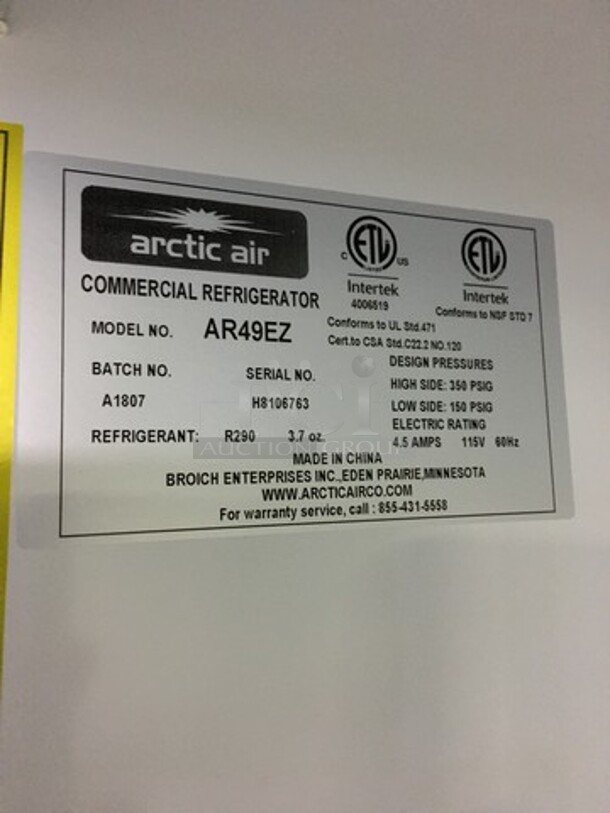 FAB! LATE MODEL Artic Air Commercial 2 Door Reach In Refrigerator! With Poly Coated Racks! All Stainless Steel! Model AR49EZ Serial H8106763! 115V! On Casters! Working When Removed! - Image 8 of 10