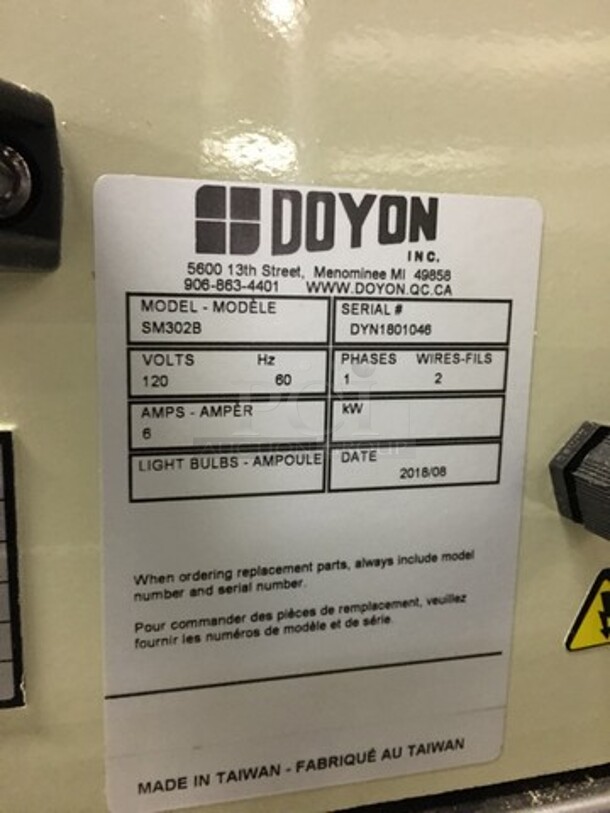 BEAUTIFUL! LATE MODEL 2018 BARLEY USED! Doyon Commercial Electric Bread Slicer! On Stainless Steel Commercial Equipment Stand! With Underneath Storage Space! Model SM302B Serial DYN1801046! 120V 1Phase! On Casters! Working When Removed! - Image 9 of 11