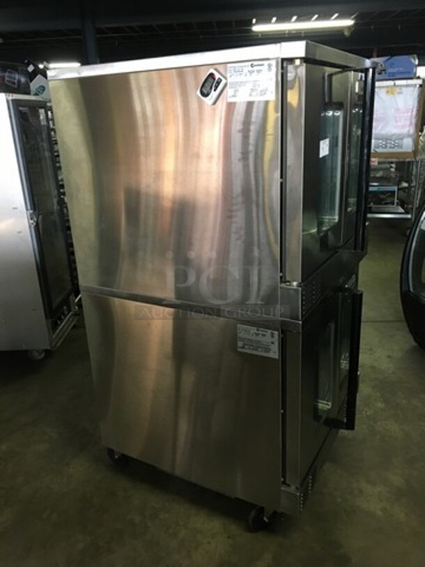 GREAT! LATE MODEL Garland Commercial Electric Powered Double Deck Convection Oven! With View Through Doors! All Stainless Steel! Model MCOES10S Serial 1505230001006! 208V 3Phase! On Casters! 2 X Your Bid! Makes One Unit! Working When Removed! Please Call Or Text 646-245-6779 For Video! - Image 4 of 11